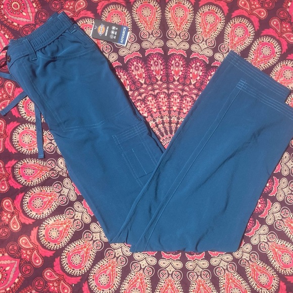 NWT Dickie’s Tall Cargo Scrub Pants Caribbean Blue Drawstring Long Unisex Scrubs - Picture 3 of 9